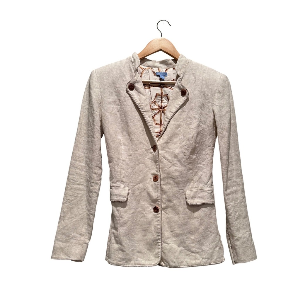 J. McLaughlin Linen Silk Fitted Blazer Jacket Cream Ivory Minimalist Capsule